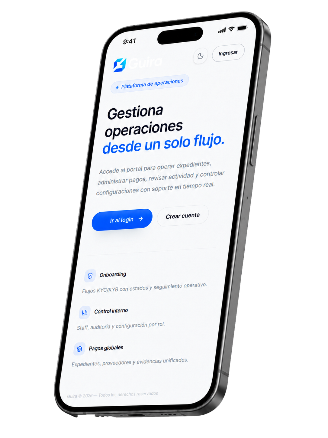 Panel de operaciones de Guira Empresas en el celular